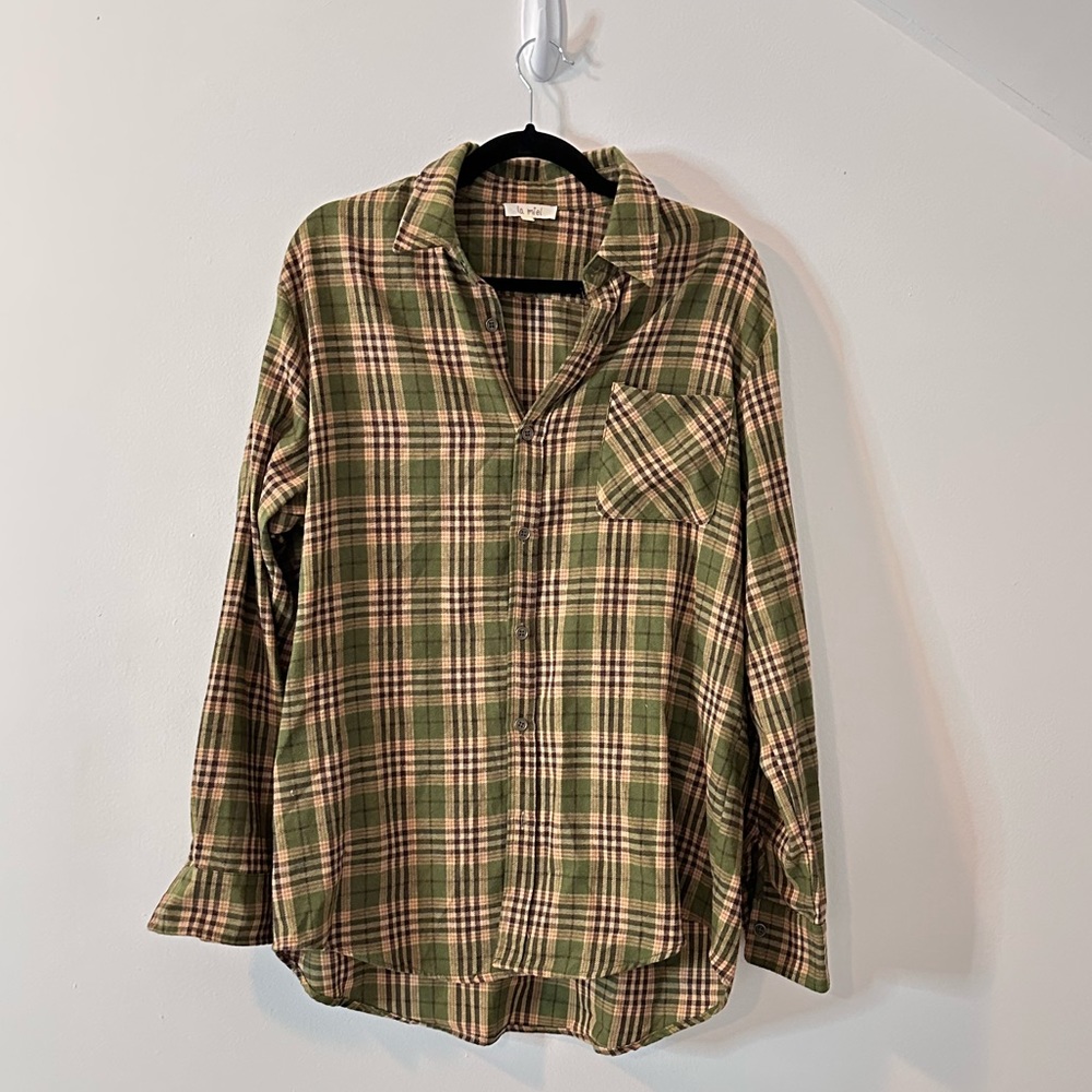La Miel Green Plaid Flannel Size L